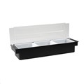 BAR CADDY CONTAINER FOR CONDIMENTS BLACK WITH CLEAR LID 3 COMPARTMENTS 95MM H X 160MM W X 500MM L 