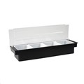 BAR CADDY CONTAINER FOR CONDIMENTS BLACK WITH CLEAR LID 4 COMPARTMENTS 95MM H X 160MM W X 500MM L 