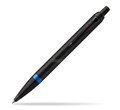 PARKER IM VIBRANT ACCENTS RINGS BALLPOINT PEN RETRACTABLE SATIN BLACK LACQUER BARREL WITH CHROME RING MARINE BLUE
