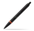 PARKER IM VIBRANT ACCENTS RINGS BALLPOINT PEN RETRACTABLE SATIN BLACK LACQUER BARREL WITH CHROME RING FLAME ORANGE