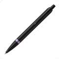 PARKER IM VIBRANT ACCENTS RINGS BALLPOINT PEN RETRACTABLE SATIN BLACK LACQUER BARREL WITH CHROME RING AMETHYST  PURPLE