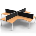 DESK RAPID INFINITY 4 PERSON PROFILE LEG CORNER WORKSTATION POD WITH SCREEN 3600 X 2400 WHITE FRAME BEECH TOP
