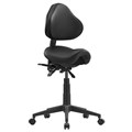 STOOL STYLE ERGONOMICS INDUSTRIAL STAGE SADDLE STOOL WITH BACK BLACK PU