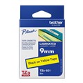 LABELLING TAPE BROTHER TZE621 LAMINATED LABEL TAPE 9MM X 8M BLACK ON YELLOW TZ621