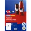 LABEL AVERY 980001 L7105 LABELS PRINTTOTHEEDGE 12UP 12 PER SHEET ROUND 60MM GLOSSY WHITE 120PK