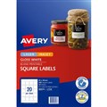 LABELS AVERY 980016 L7124 BLANK PRINTABLE LABELS SQUARE LASERINKJET 20UP GLOSS WHITE 10PK