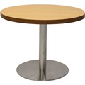 COFFEE TABLE RAPIDLINE CIRCULAR ROUND 600 X 425MM BEECH COLOURED TABLE TOP  STAINLESS STEEL BASE