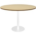 RAPIDLINE ROUND TABLE 1200R X 755MMH NATURAL OAK TABLE TOP  WHITE POWDER COAT BASE