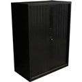 CUPBOARD CABINET GO STEEL TAMBOUR DOOR 2 SHELVES 1016 X 1200 X 473MM BLACK