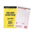 TAKE AWAY DOCKET BOOK 006 LONG LARGE NUMBERS 100 NUMBERED LEAVES WITH CLAIM SLIP 10PK