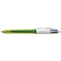 PEN BIC 4 COLOUR FLURO BLACK  BLUE  RED  YELLOW HIGHLIGHTER 