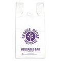 BAG EXTRA LARGE JUMBO XLARGE SINGLET REUSABLE 37 MICRON 650MM X 330MM  220MM GUSSET WHITE WITH PURPLE WRITING EACH50PK PACK500