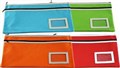 PENCIL CASE WITH 2 ZIPS  NAME CARD POLYESTER 350MM X 180MM ASSORTED COLOURS